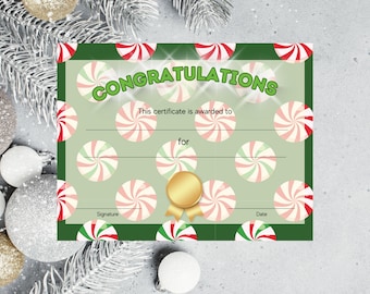 Christmas certificate, Printable Holiday certificate, Editable Printable Download Award, Santa nice list certificate template print, Candy60