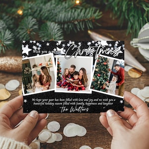 Kerst familiefoto bewerkbare afdrukbare kaart, gepersonaliseerde kaart met kinderen baby familie fotoshoot, Merry, Stars, 5 x 7, DIY Canva-sjabloon