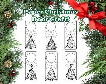 Christmas Printable Coloring Door Hanger Craft, Printable Holiday Colouring Craft for kids, Santa Crafts, Toddler Prek Christmas Paper Craft