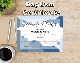 Printable Baptism Certificate, Christian Editable Template Certificate Print, Customizable Instant Download Baptism Printable, Editable Gift