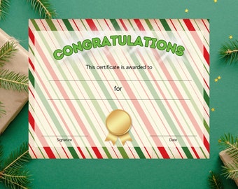 Christmas certificate, Printable Holiday certificate, Editable Printable Download Award, Santa nice list certificate template print, Candy