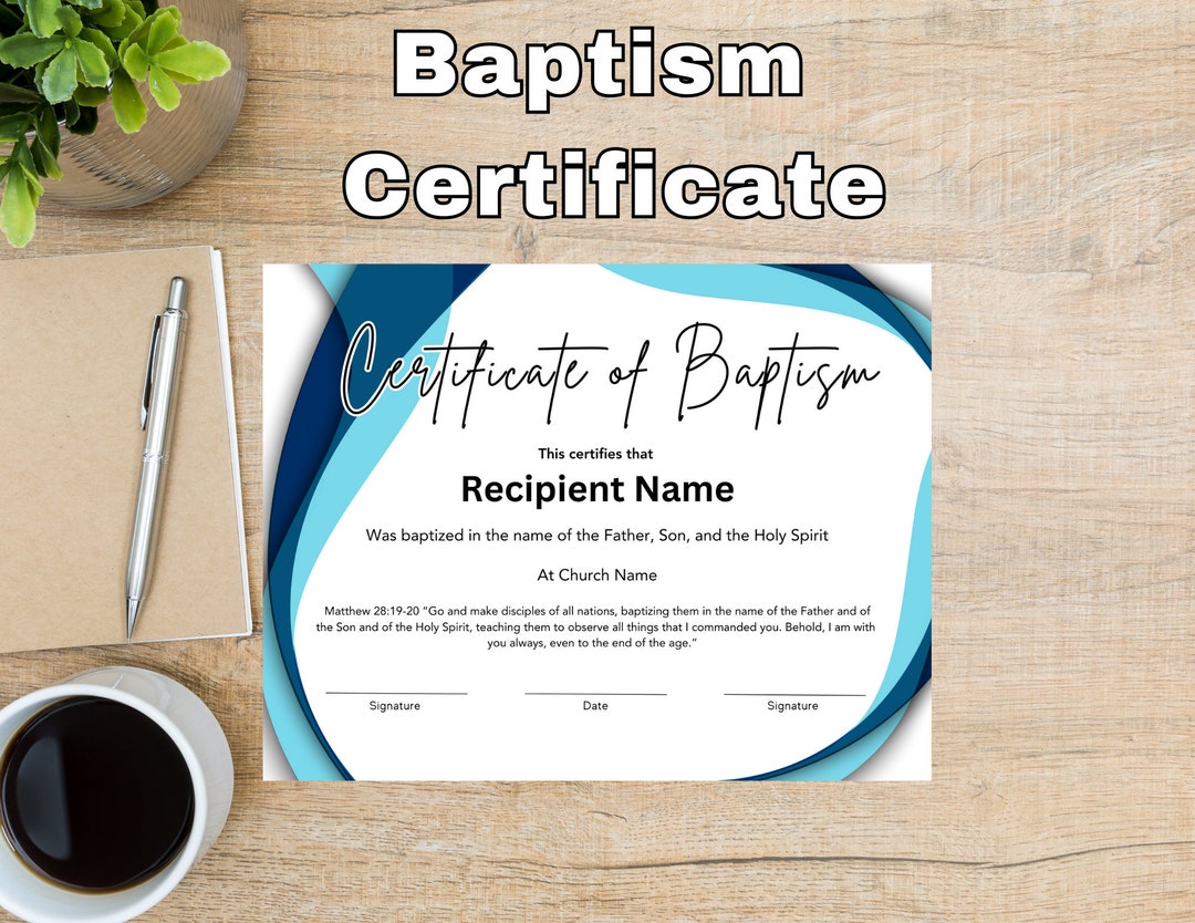 Printable Baptism Certificate, Christian Editable Template Certificate