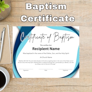 Printable Baptism Certificate, Christian Editable Template Certificate Print, Customizable Instant Download Baptism Printable, Editable Gift