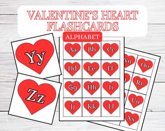 Alphabet Flashcards, ABCs Valentines Day Learning craft, DIY Printable A-Z Flashcards For Kids, Montessori Material, ABC's heart, letters