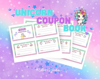 Printable Birthday Card Unicorn Coupon Book, Adorable Kids Craft, personalized gifts, Sparkle Voucher Template, gifte for her, Girl