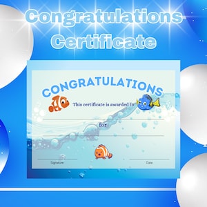 Printable award, Finding Fish Certificate template, Children's achievement, Well done award, Back to school, Digital Print Certificate print