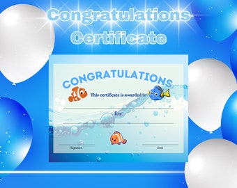 Printable award, Finding Fish Certificate template, Children's achievement, Well done award, Back to school, Digital Print Certificate print