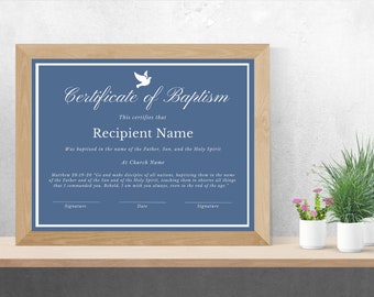 Printable Baptism Certificate, Editable Template Certificate Print, Customizable Instant Download Baptism Printable, Christian Editable Gift