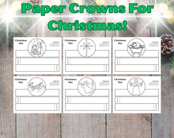 Christmas Printable Paper Crowns coloring activity Printable Kids Craft Hats Nativity Christmas Party Costume DIY Printable Instant gifts