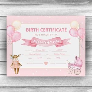 Baby-Geburtsurkunde, bearbeitbare Geburtsurkunde-Vorlage, bearbeitbar in Canva, minimalistisches Baby-Geschenk, anpassbare Urkunde digital