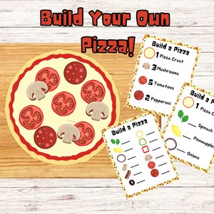 Pretend Play Printable, Build A Pizza, Printable pretend food, educational Printable, Speech Activity, Fine motor skills, Busy Book Learning