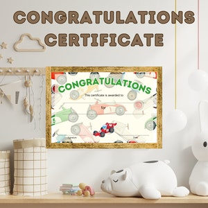 Certificate of Appreciation Template for kids, Editable Cars Congratulations Award Printable, Certificate of Completion Template