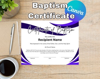 Baptism Certificate Printable, Christian Editable Canva Template Certificate Print, Customizable Instant Download Baptism Printable, Canva
