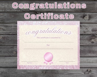Pink Sparkly Printable Certificate For Girls, Teacher Student Child Children Award Certificate Printable, Instant Download certificated