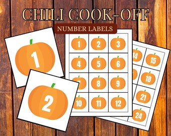 Chili Cook Off Pumpkin 1 - 100, Chili Cook Off, Chili Competition, Chili Contest, Chili Tasting, Chili Numbers, Cooking Contest Printable