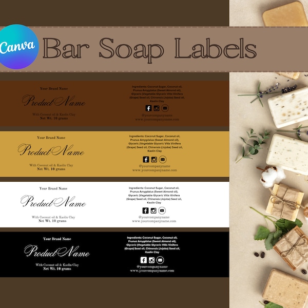 Printable Soap Label, Organic Artisan Soap Label, Soap Sleeves Label, Editable Digital Template Canva, Custom Soap, soap label template wrap