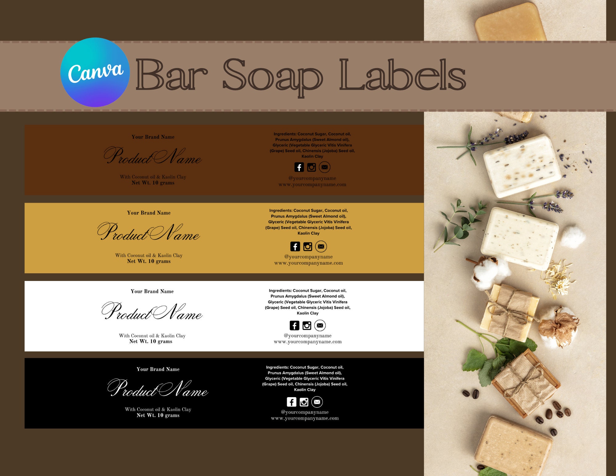  Mr-Label 1”×8” Printable Natural Kraft Brown Wrap Label -  Cigar Band Label - for Handmade Lotion Bars Bath Bombs