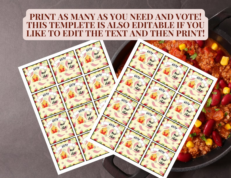 Editable Chili Cookoff Voting Cards, Winner of Games, Best Chili