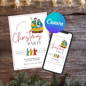 Editable Christmas Canva Template, Nativity Invitation, Christian Party Invitation, Religious Party Invitation, Christmas Party Invitation
