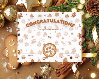Gingerbread Christmas certificate, Printable Holiday certificate, Editable Printable Download Award, Cookie certificate template print, Win