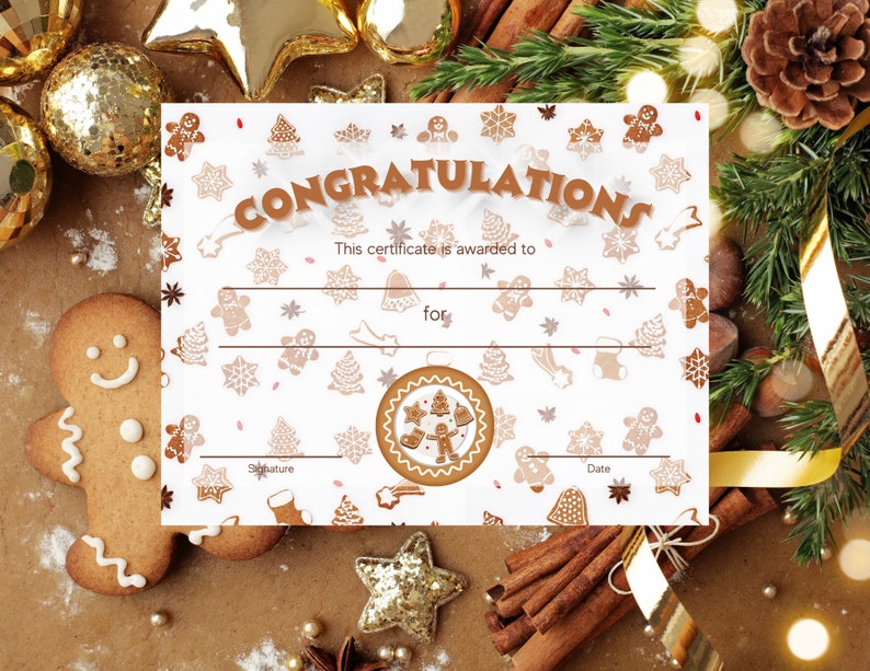 Gingerbread Christmas Certificate, Printable Holiday Certificate ...