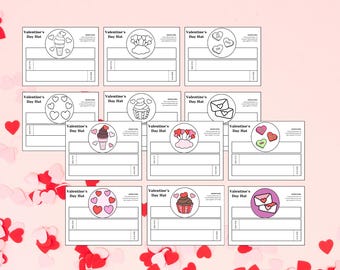 Printable Valentine's Day party Paper Crowns coloring activity Printable Kids Craft Hats Valentines Party Favor class DIY Printable gifts