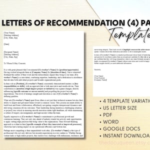 Plantillas de cartas de recomendación (paquete de 4) para compañeros de trabajo y supervisores