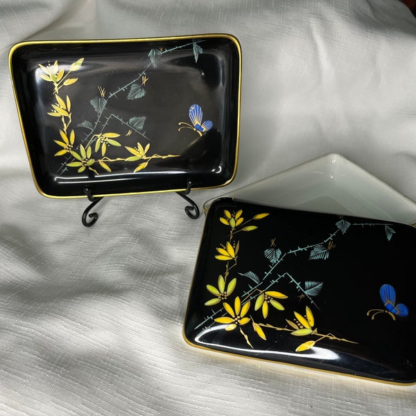 Stunning Rosenthal Blue Butterfly Trinket Dish And Trinket Box, Kunstabteilung, Selb, Hand Painted, Gold Accents, 1934-1956