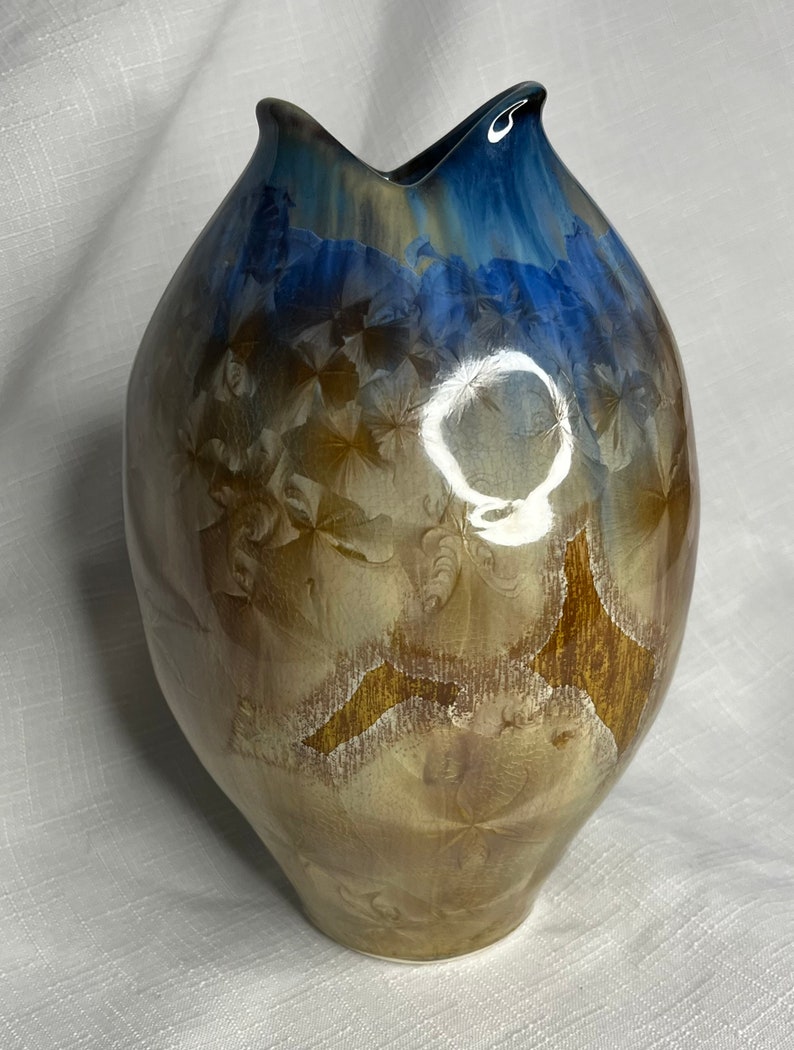 Bill Campbell Crystalline Fish Vase, Tulip Vase, Signed, Vintage image 1