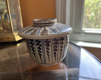 Vintage Lidded Asian Teacup, Brown and Blue