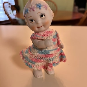 Vintage Bisque Kewpie Doll, flower headband, Shackman, made in Japan