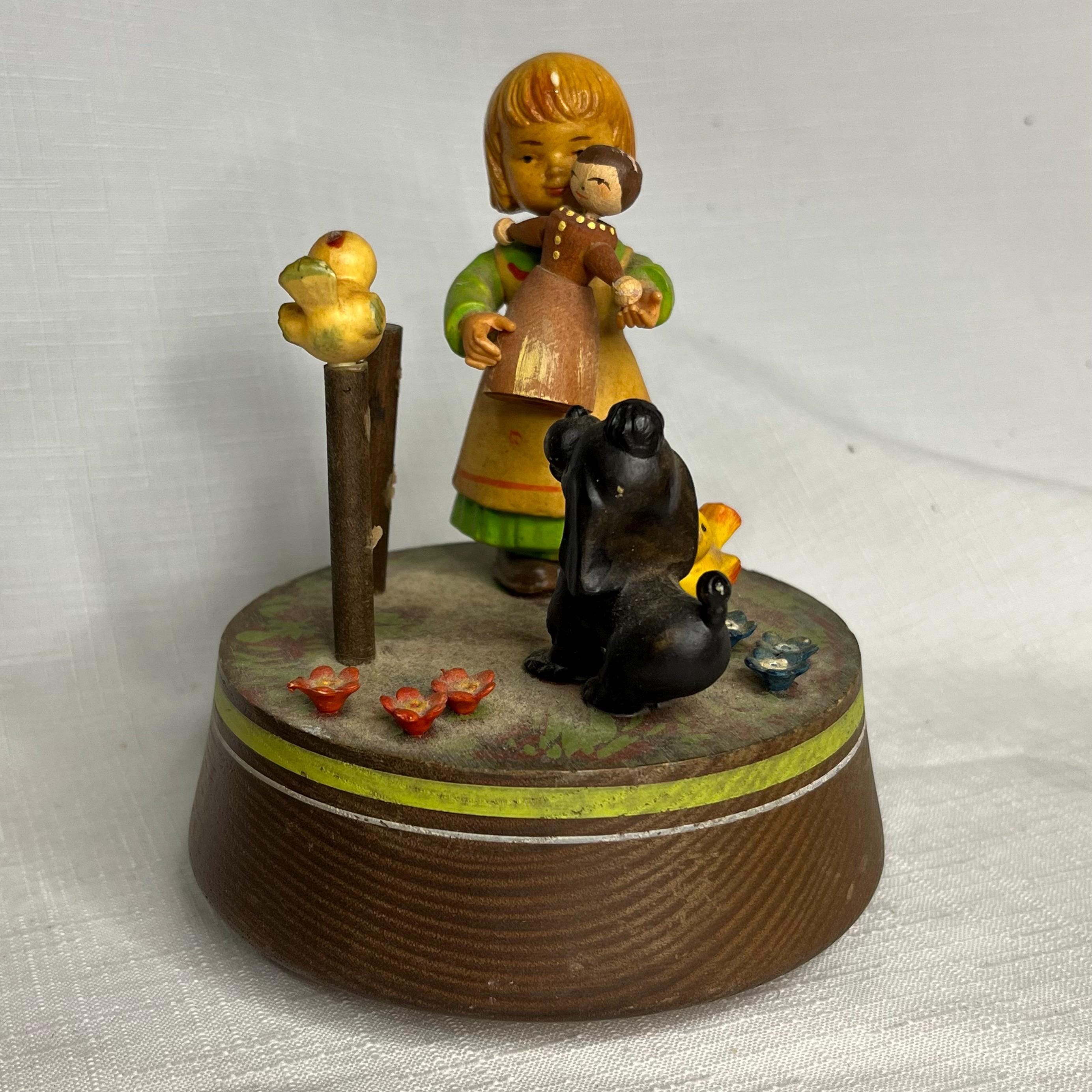 Vintage Anri Music Box, Italy, Girl With Dog and Birds, the Most