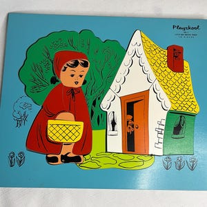 Vintage Playskool Little Red Riding Hood Wooden Children’s Puzzle, 18 Pieces, 1960s, 1970s