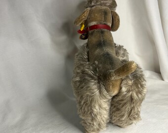 Vintage Steiff Snobby Grey Poodle Large, Original Tag and Silver