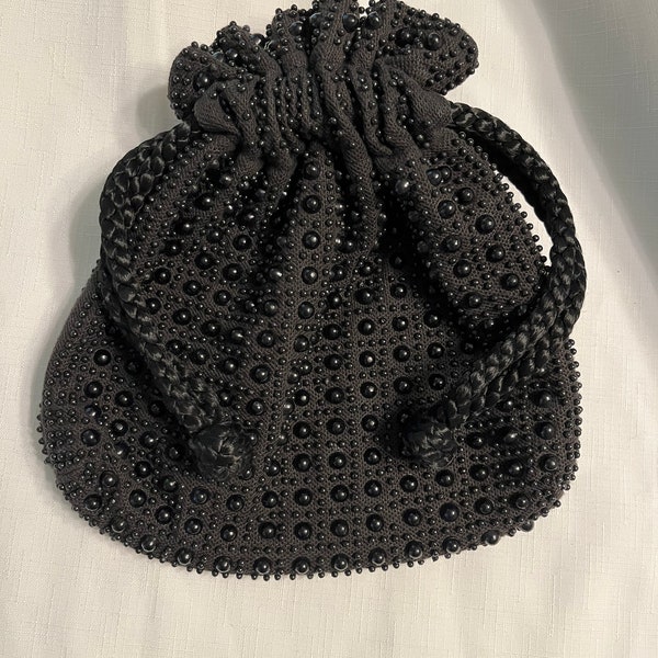 Black Vintage Bubble Bead Reversible Drawstring Bag