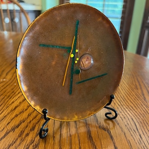Vintage Copper Enamel Plate, Dekor Zagreb, Rucni Rad, Shapes