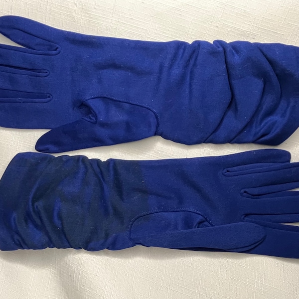 Vintage Hansen Nylasuede Ladies Gloves, Navy Blue, Size 7, Ruching