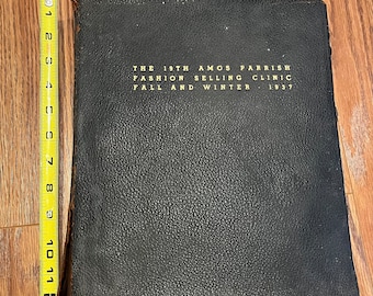 Vintage 1937 Fashion Clinic Leather Binder with Tons of Textile Samples, Amos Parrish Fashion Selling Clinic