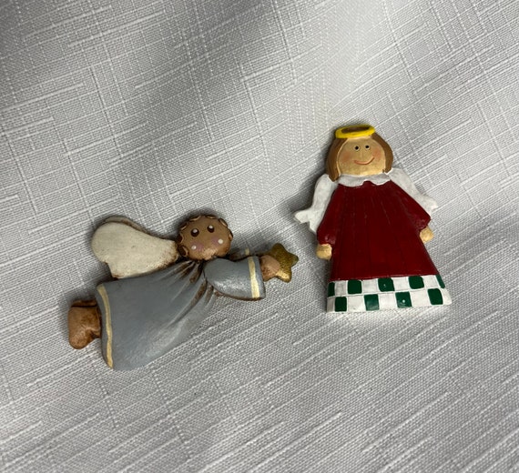 Vintage Clay and Resin Angel Pins, Star, Halo, Wi… - image 1