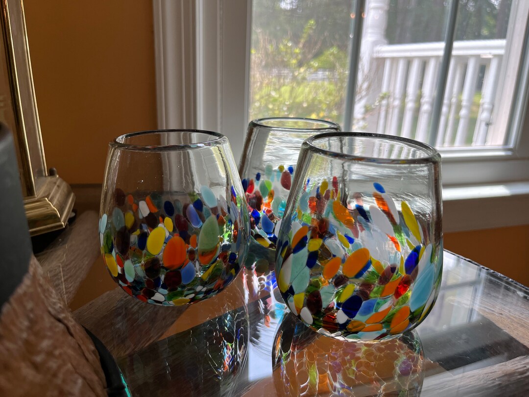 Stemless Confetti Wine Glasses, Handmade, Confetti Art Glass Etsy