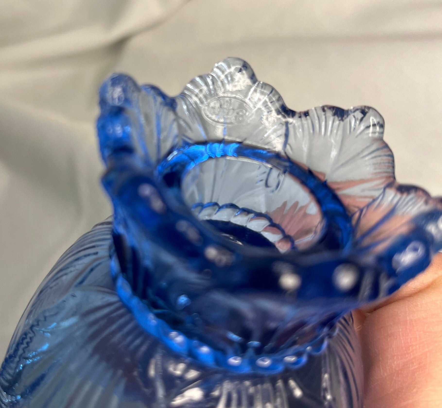 Fenton Reversible Tulip Candle Holder Blue Stamped Etsy