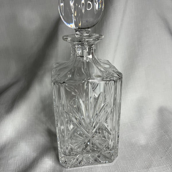 Crystal Decanter, Possibly Waterford, Very Heavy, Unmarked, Round Stopper, (B)