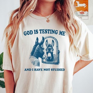 Funny Donkey Shirt, God Is Testing Me And I Have Not Studied, Humor Graphic Shirt, Sarcastic Shirt, Silly Meme Tee, Hilarious Birthday Gift