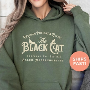 Halloween Hoodie, Salem Black Cat Sweatshirt, Witchy Sweatshirt, Halloween Gift Ideas, Old Vintage Shirt, Spooky Season Hoodie