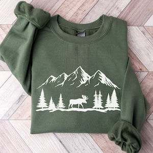 Moose Sweatshirt, Hiking Sweatshirt, Cozy Sweatshirt For Camping, Mountain Lover Gift, Nature Lover Shirt, Vacation Shirt