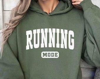 Running Mode Hoodie: Gift For Runners, Varsity Retro Style Sport Sweatshirt