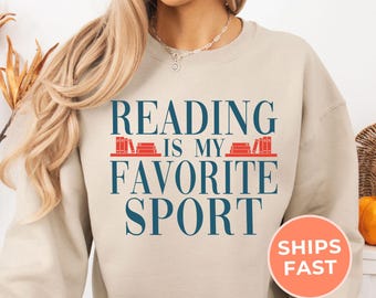 Sudadera "Leer es mi deporte favorito", suéter vintage para amantes de los libros, regalo para ratones de biblioteca, camiseta para lectores, ropa para bibliotecarios y profesores amantes de los libros.