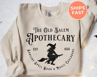 Vintage Witch Sweatshirt, Halloween Shirt, Old Salem Apothecary Hoodie, Spooky Season Gift For Women