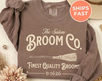 Vintage Halloween Witch Long Sleeve Shirt: Comfort Colors Spooky Season Feminist Gift Shirt, Salem Broom Company