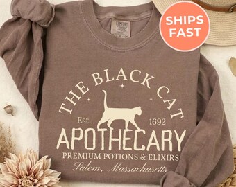 Vintage Black Cat Halloween Long Sleeve Shirt: Comfort Colors Witch Tees, Spooky Season Feminist Gift Tshirt